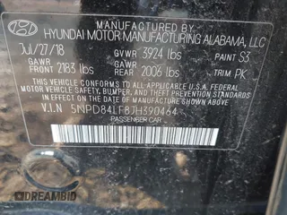 2018 Hyundai Elantra SEL with VIN 5NPD84LF8JH390464, listed as a IAAI auction lot 40891063 with 126,460 mi miles. Bid and sale history available at carsss.com. Image 9.