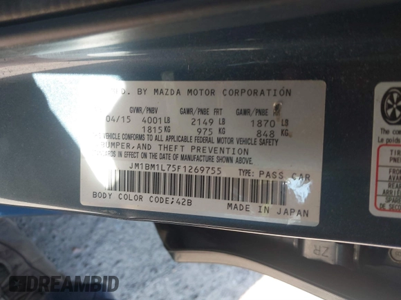 2015 Mazda 3 i Touring with VIN JM1BM1L75F1269755, listed as a IAAI auction lot 41634437 with 86,695 mi miles and . Bid and sale history available at carsss.com. Image 9.