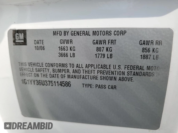 2007 Chevrolet Corvette z VIN 1G1YY36U375114586, wystawiony jako Copart lot #72721504 z przebiegiem 101 409 mil mil oraz Szkoda całkowita • Salvage title. Historia ofert i sprzedaży dostępna na DreamBid. Obrazek 14.