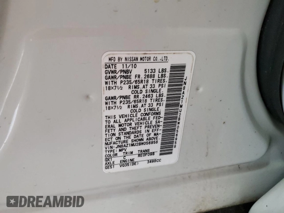 2011 Nissan Murano S with VIN JN8AZ1MU2BW056958, listed as a Copart auction lot 50906815 with 122,568 mi miles and Clean Title. Bid and sale history available at carsss.com. Image 13.