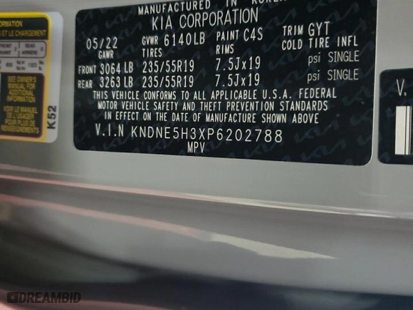 2023 Kia Carnival SX Prestige with VIN KNDNE5H3XP6202788, listed as a Copart auction lot 75321994 with 21,642 mi miles and Salvage Title. Bid and sale history available at carsss.com. Image 14.