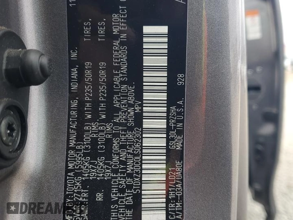 2020 Toyota Sienna SE with VIN 5TDXZ3DC0LS062302, listed as a Copart auction lot 46988815 with 97,304 mi miles and Salvage Title. Bid and sale history available at DreamBid. Image 13.