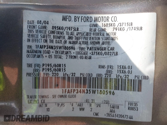 2005 Ford Focus S с VIN 1FAFP34N35W180596, выставлен на аукционе IAAI как лот 42569508 с пробегом 176 810 миль миль и . История ставок и продаж доступна на DreamBid. Изображение 9.