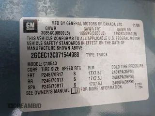2007 Chevrolet Silverado 1500 LS with VIN 2GCEC13C071544988, listed as a IAAI auction lot 41908784 with 161,463 mi miles and . Bid and sale history available at DreamBid. Image 9.