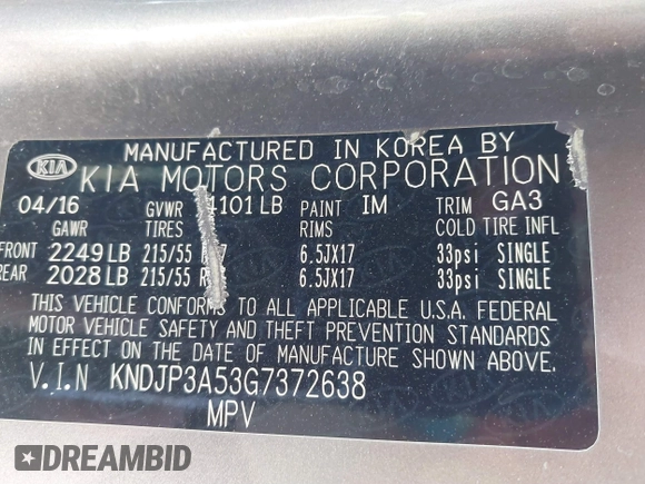 2016 Kia Soul + with VIN KNDJP3A53G7372638, listed as a IAAI auction lot 41862528 with 131,905 mi miles. Bid and sale history available at carsss.com. Image 9.