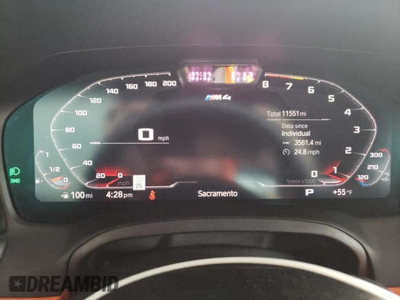 2023 BMW M4 Competition xDrive with VIN WBS43AZ06PCM98210, listed as a Copart auction lot 45048145 with 11,551 mi miles and Salvage title. Bid and sale history available at DreamBid. Image 9.