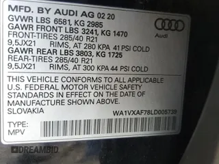 2020 Audi Q7 Prestige with VIN WA1VXAF78LD005739, listed as a Copart auction lot 86875444 with 45,505 mi miles and Salvage title. Bid and sale history available at DreamBid. Image 14.