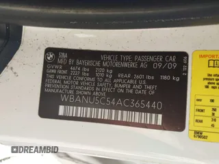 2010 BMW 5 Series 528i with VIN WBANU5C54AC365440, listed as a IAAI auction lot 41826653 with 180,765 mi miles and . Bid and sale history available at carsss.com. Image 9.