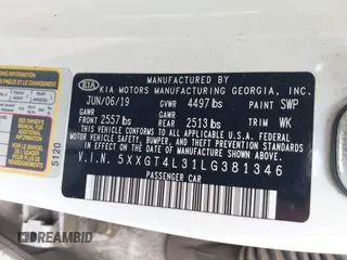 2020 Kia Optima LX with VIN 5XXGT4L31LG381346, listed as a IAAI auction lot 42044720 with 145,726 mi miles and . Bid and sale history available at DreamBid. Image 9.