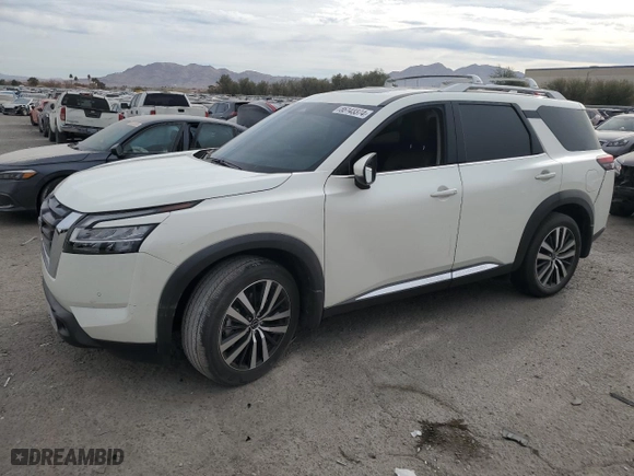 2023 Nissan Pathfinder Platinum with VIN 5N1DR3DJ2PC212026, listed as a Copart auction lot 86143374 with 21,194 mi miles and Salvage Title. Bid and sale history available at carsss.com. Image 1.