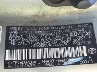 2008 Toyota Prius with VIN JTDKB20UX87740479, listed as a IAAI auction lot 42228331 with 186,095 mi miles and . Bid and sale history available at DreamBid. Image 9.