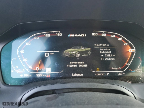 2022 BMW 4 Series M440i xDrive with VIN WBA63AT0XNCH76841, listed as a Copart auction lot 84652514 with 11,191 mi miles and Salvage Title. Bid and sale history available at carsss.com. Image 9.