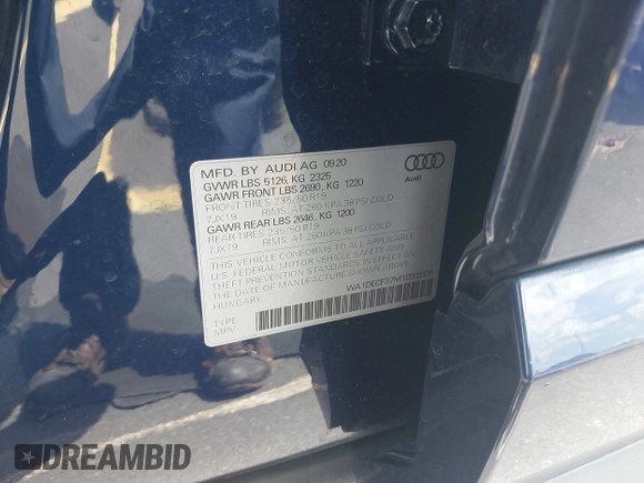 2021 Audi Q3 S line Premium with VIN WA1DECF37M1032508, listed as a IAAI auction lot 42556529 with 55,125 mi miles and . Bid and sale history available at DreamBid. Image 9.