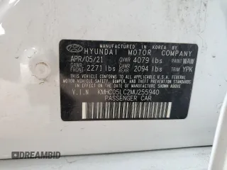 2021 Hyundai Ioniq Limited z VIN KMHC05LC2MU255940, wystawiony jako Copart lot #60332364 z przebiegiem Nie podano mil oraz Szkoda całkowita • Salvage title. Historia ofert i sprzedaży dostępna na DreamBid. Obrazek 12.