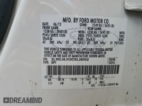 2013 Lincoln MKX with VIN 2LMDJ8JK8DBL08552, listed as a Copart auction lot 88320535 with 181,775 mi miles and Salvage Title. Bid and sale history available at carsss.com. Image 13.