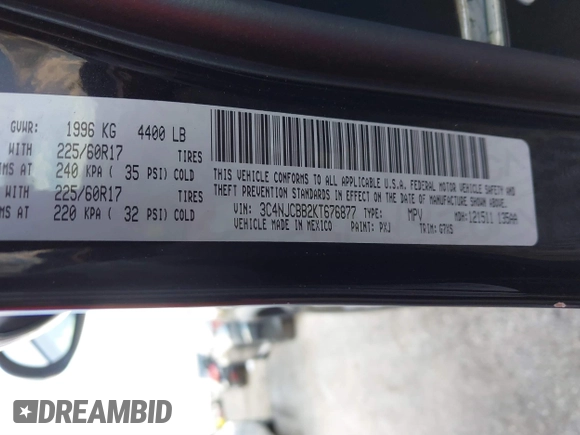 2019 Jeep Compass Latitude с VIN 3C4NJCBB2KT676877, выставлен на аукционе IAAI как лот 40476887 с пробегом Не указан миль и . История ставок и продаж доступна на DreamBid. Изображение 9.