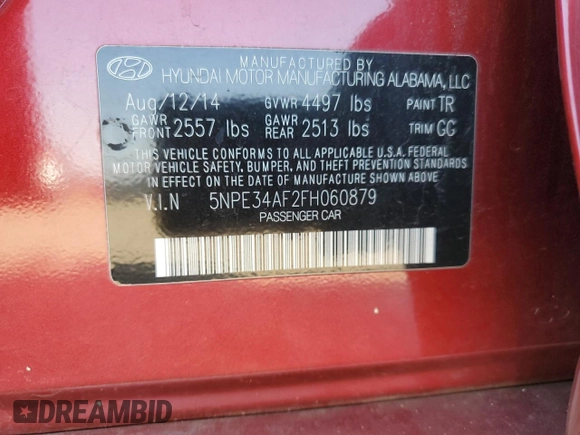 2015 Hyundai Sonata 2.4L Sport with VIN 5NPE34AF2FH060879, listed as a Copart auction lot 49046405 with 104,583 mi miles and Salvage Title. Bid and sale history available at carsss.com. Image 14.