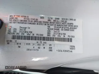 2017 Ford Focus SE with VIN 1FADP3F27HL206567, listed as a IAAI auction lot 42472315 with 155,614 mi miles and . Bid and sale history available at DreamBid. Image 9.