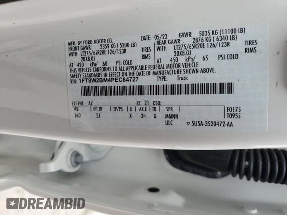 2023 Ford F-250 XL с VIN 1FT8W2BM4PEC84727, выставлен на аукционе Copart как лот 53122115 с пробегом 31 909 миль миль и Списание • Salvage title. История ставок и продаж доступна на DreamBid. Изображение 12.