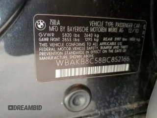 2011 BMW 7 Series 750Li z VIN WBAKB8C58BC852166, wystawiony jako Copart lot #51004065 z przebiegiem 110 499 mil mil oraz Szkoda całkowita • Salvage title. Historia ofert i sprzedaży dostępna na DreamBid. Obrazek 12.