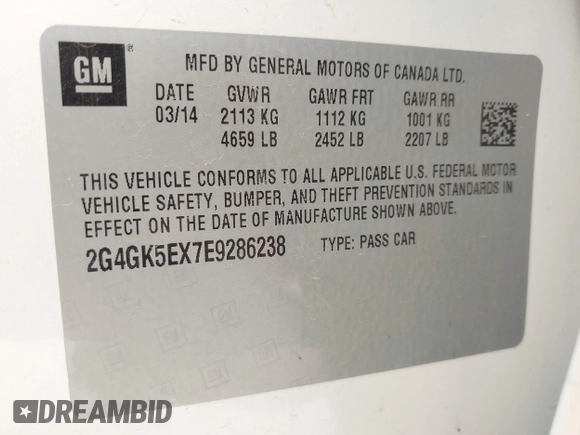 2014 Buick Regal with VIN 2G4GK5EX7E9286238, listed as a IAAI auction lot 42348304 with 99,472 mi miles and . Bid and sale history available at DreamBid. Image 9.