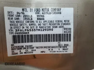 1996 Ford Contour с VIN 3FALP6535TM129390, выставлен на аукционе Copart как лот 73338064 с пробегом 87 588 миль миль и Списание • Salvage title. История ставок и продаж доступна на DreamBid. Изображение 12.