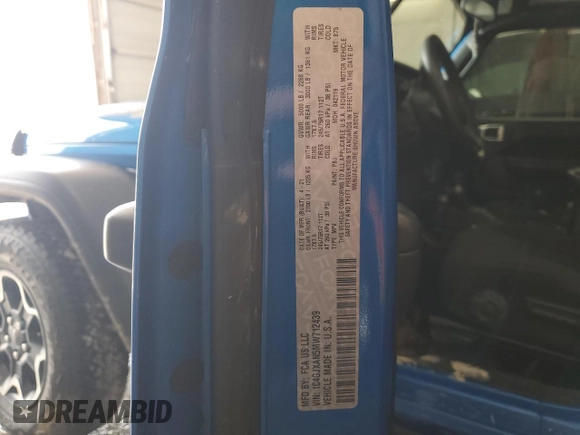 2021 Jeep Wrangler Sport с VIN 1C4GJXAN5MW712439, выставлен на аукционе Copart как лот 54781685 с пробегом 26 463 миль миль и Списание • Salvage title. История ставок и продаж доступна на DreamBid. Изображение 14.