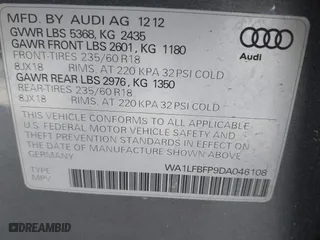 2013 Audi Q5 Premium Plus with VIN WA1LFBFP9DA046108, listed as a IAAI auction lot 41735110 with 142,410 mi miles. Bid and sale history available at carsss.com. Image 8.