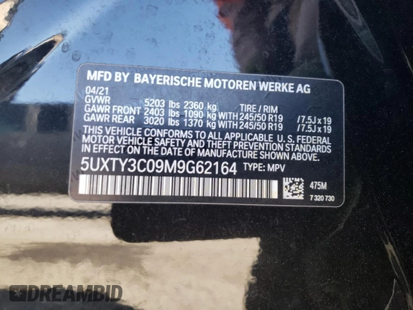 2021 BMW X3 sDrive30i with VIN 5UXTY3C09M9G62164, listed as a Copart auction lot 72846344 with 48,818 mi miles and Salvage Title. Bid and sale history available at carsss.com. Image 14.