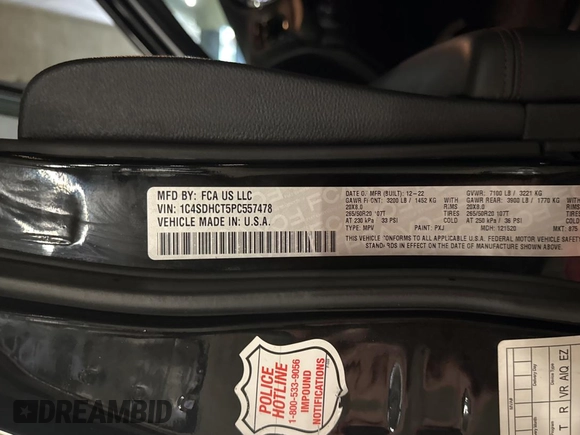 2023 Dodge Durango R/T Plus z VIN 1C4SDHCT5PC557478, wystawiony jako Copart lot #64901655 z przebiegiem 34 446 mil mil oraz Czysty tytuł • Clean title. Historia ofert i sprzedaży dostępna na DreamBid. Obrazek 11.