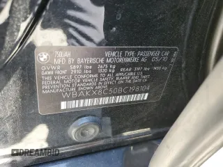 2011 BMW 7 Series с VIN WBAKX8C50BC198104, выставлен на аукционе Copart как лот 65180815 с пробегом 122 862 миль миль и Чистый • Clean title. История ставок и продаж доступна на DreamBid. Изображение 12.