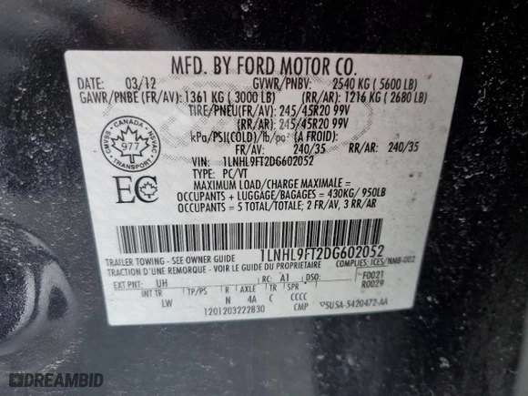 2013 Lincoln MKS EcoBoost with VIN 1LNHL9FT2DG602052, listed as a Copart auction lot 44306755 with 138,786 mi miles and Clean Title. Bid and sale history available at carsss.com. Image 12.