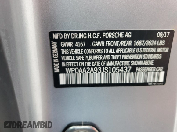 2018 Porsche 911 Carrera z VIN WP0AA2A93JS105437, wystawiony jako Copart lot #78437934 z przebiegiem Nie podano mil oraz Szkoda całkowita • Salvage title. Historia ofert i sprzedaży dostępna na DreamBid. Obrazek 12.