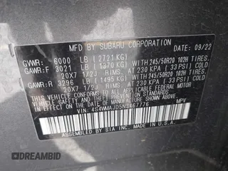 2022 Subaru Ascent Onyx z VIN 4S4WMAJD5N3467776, wystawiony jako IAAI lot #40994675 z przebiegiem 15 204 mil mil oraz . Historia ofert i sprzedaży dostępna na DreamBid. Obrazek 9.