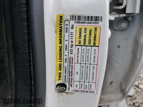 2010 Ford Explorer Eddie Bauer с VIN 1FMEU6EE1AUA70291, выставлен на аукционе Copart как лот 53170824 с пробегом 185 666 миль миль и Чистый • Clean title. История ставок и продаж доступна на DreamBid. Изображение 13.