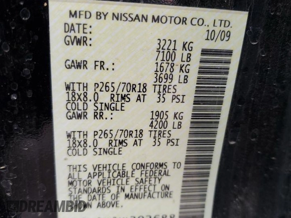 2010 Nissan Titan SE with VIN 1N6BA0EK3AN302688, listed as a Copart auction lot 78449944 with 160,819 mi miles and Clean Title. Bid and sale history available at DreamBid. Image 12.