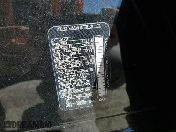 2021 Infiniti QX50 AUTOGRAPH with VIN 3PCAJ5DBXMF116307, listed as a Copart auction lot 47439955 with 51,300 mi miles and Salvage Title. Bid and sale history available at carsss.com. Image 15.