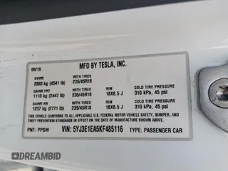 2019 Tesla Model 3 Mid Range with VIN 5YJ3E1EA5KF485116, listed as a Copart auction lot 49289295 with 39,911 mi miles and Salvage Title. Bid and sale history available at DreamBid. Image 14.