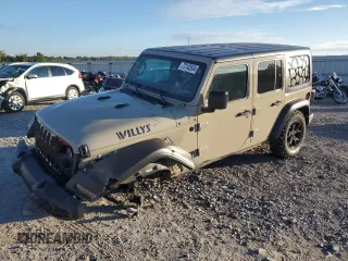 2022 Jeep Wrangler Unlimited Willys with VIN 1C4HJXDNXNW267388, listed as a Copart auction lot 72142634 with 23,631 mi miles and Salvage Title. Bid and sale history available at DreamBid. Image 1.