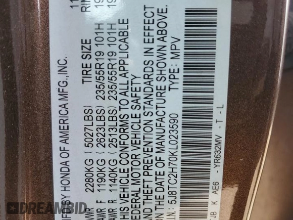 2019 Acura RDX Advance with VIN 5J8TC2H70KL023590, listed as a Copart auction lot 53158465 with 84,231 mi miles and Salvage Title. Bid and sale history available at DreamBid. Image 13.