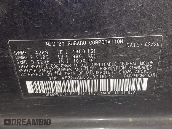 2020 Subaru Impreza z VIN 4S3GTAB68L3716547, wystawiony jako IAAI lot #41925990 z przebiegiem 56 497 mil mil oraz . Historia ofert i sprzedaży dostępna na DreamBid. Obrazek 9.