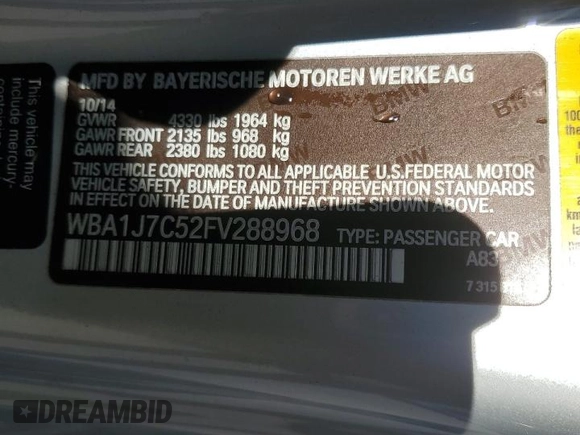 2015 BMW 2 Series M235i with VIN WBA1J7C52FV288968, listed as a Copart auction lot 76639124 with 0 mi miles and Salvage Title. Bid and sale history available at carsss.com. Image 14.