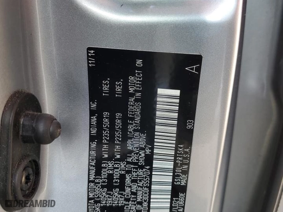 2015 Toyota Sienna SE with VIN 5TDXK3DC0FS557074, listed as a Copart auction lot 51271225 with 117,194 mi miles and Clean Title. Bid and sale history available at carsss.com. Image 14.