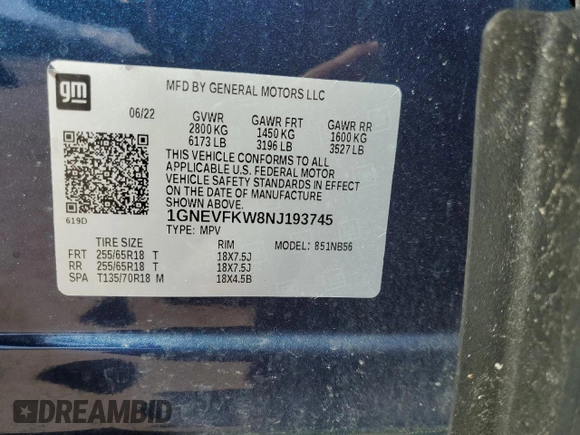 2022 Chevrolet Traverse LS with VIN 1GNEVFKW8NJ193745, listed as a Copart auction lot 50677525 with 41,041 mi miles and Salvage Title. Bid and sale history available at carsss.com. Image 13.