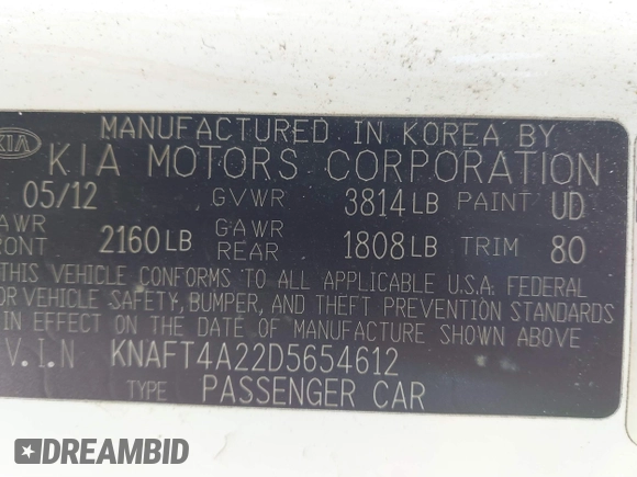 2013 Kia Forte LX with VIN KNAFT4A22D5654612, listed as a IAAI auction lot 41764131 with 240,556 mi miles. Bid and sale history available at carsss.com. Image 9.