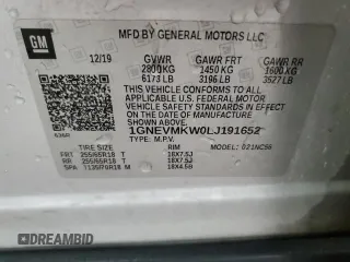 2020 Chevrolet Traverse LT Cloth with VIN 1GNEVMKW0LJ191652, listed as a Copart auction lot 51529025 with 375,880 mi miles and Clean Title. Bid and sale history available at carsss.com. Image 13.