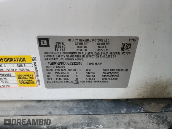 2016 GMC Acadia SLE with VIN 1GKKRPKD0GJ232016, listed as a Copart auction lot 44008775 with 159,510 mi miles and Salvage Title. Bid and sale history available at carsss.com. Image 13.