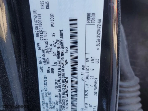 2018 Ford F-150 XL with VIN 1FTEW1CG4JKC71474, listed as a Copart auction lot 43623135 with NaN miles and Salvage Title. Bid and sale history available at carsss.com. Image 12.