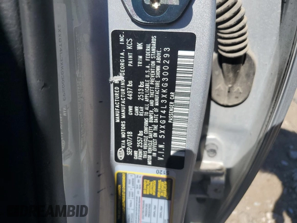 2019 Kia Optima LX with VIN 5XXGT4L3XKG300293, listed as a Copart auction lot 57469874 with 87,824 mi miles and Salvage title. Bid and sale history available at DreamBid. Image 14.