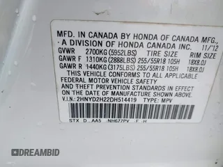 2013 Acura MDX z VIN 2HNYD2H22DH514419, wystawiony jako IAAI lot #42173368 z przebiegiem 177 999 mil mil oraz . Historia ofert i sprzedaży dostępna na DreamBid. Obrazek 9.